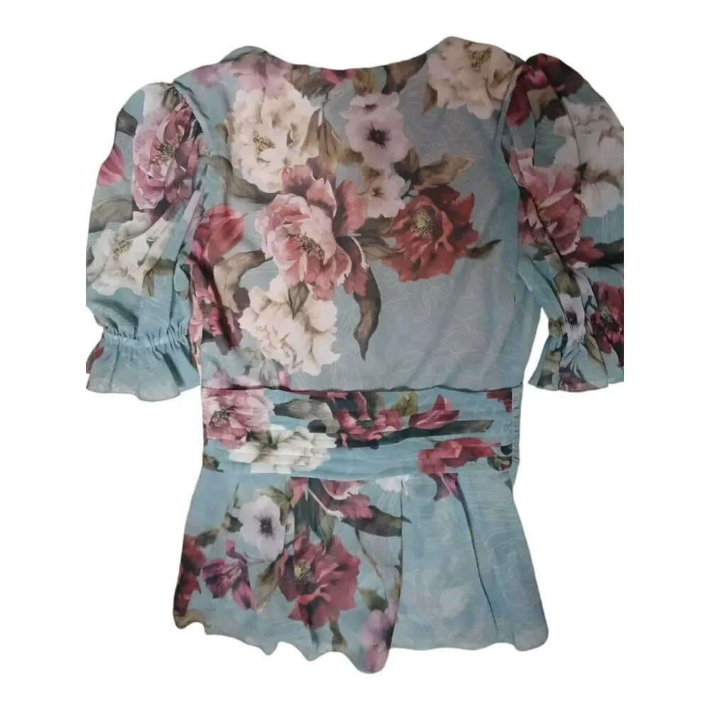PatBO $495 Silk Peony Print Puff Sleeve Blouse Sz 34/2 NWT - Picture 3 of 5